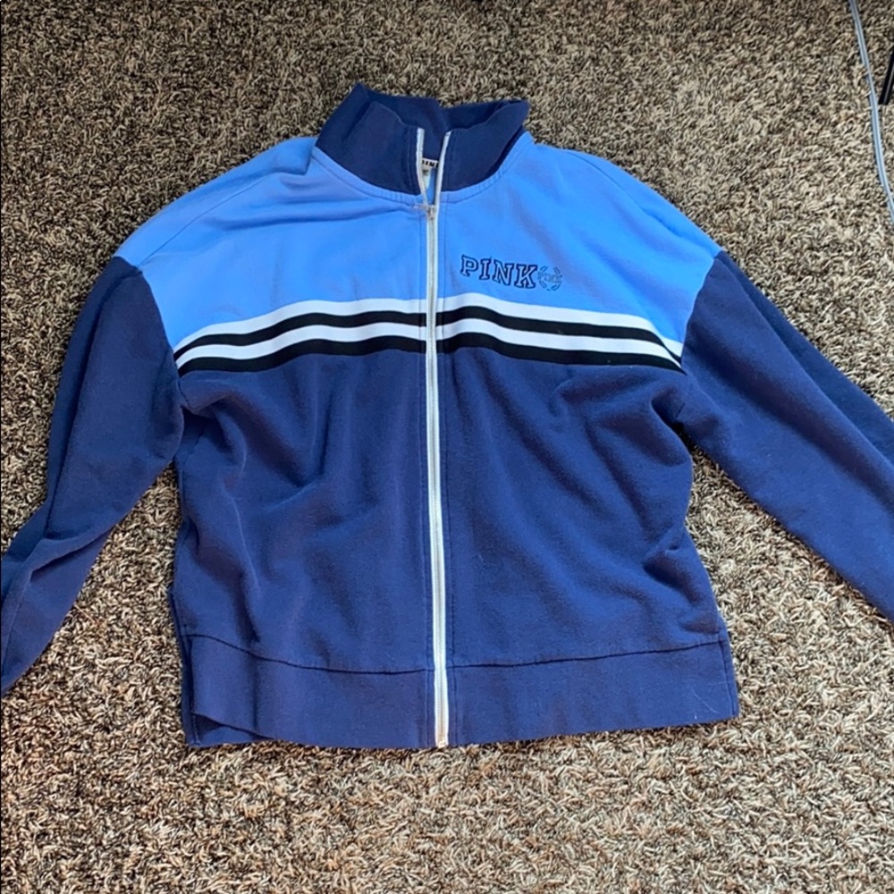 blue PINK zip up sweater
